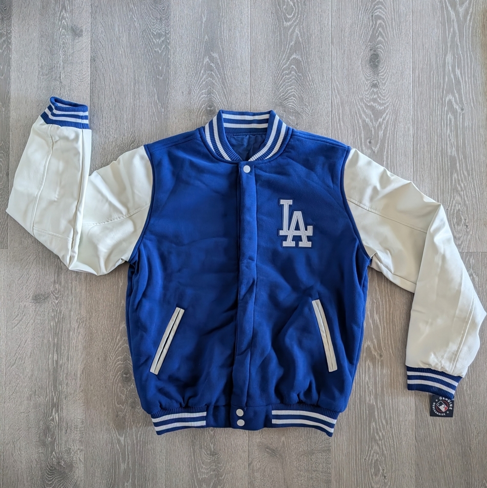 Los Angeles Dodgers Reversible Fleece Jacket with Faux Leather Sleeves - Size M